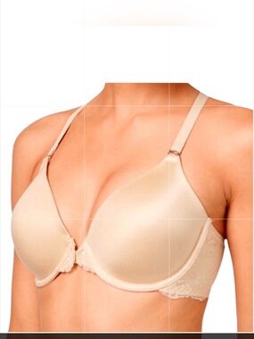 Maidenform One Fab Fit Racerback Front Closure Bra Lace Nude Beige Tan Size 34D